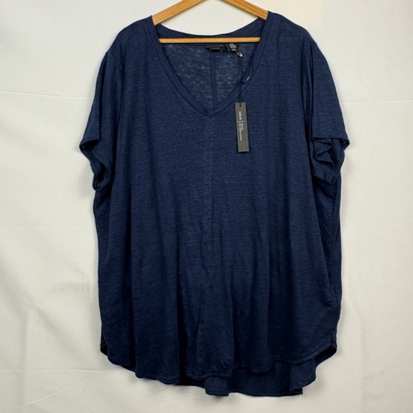 Tahari Women ShortSleeve Linen T Shirt Top Sz 2X Breathable Beachy Nautical Knit - Picture 1 of 11